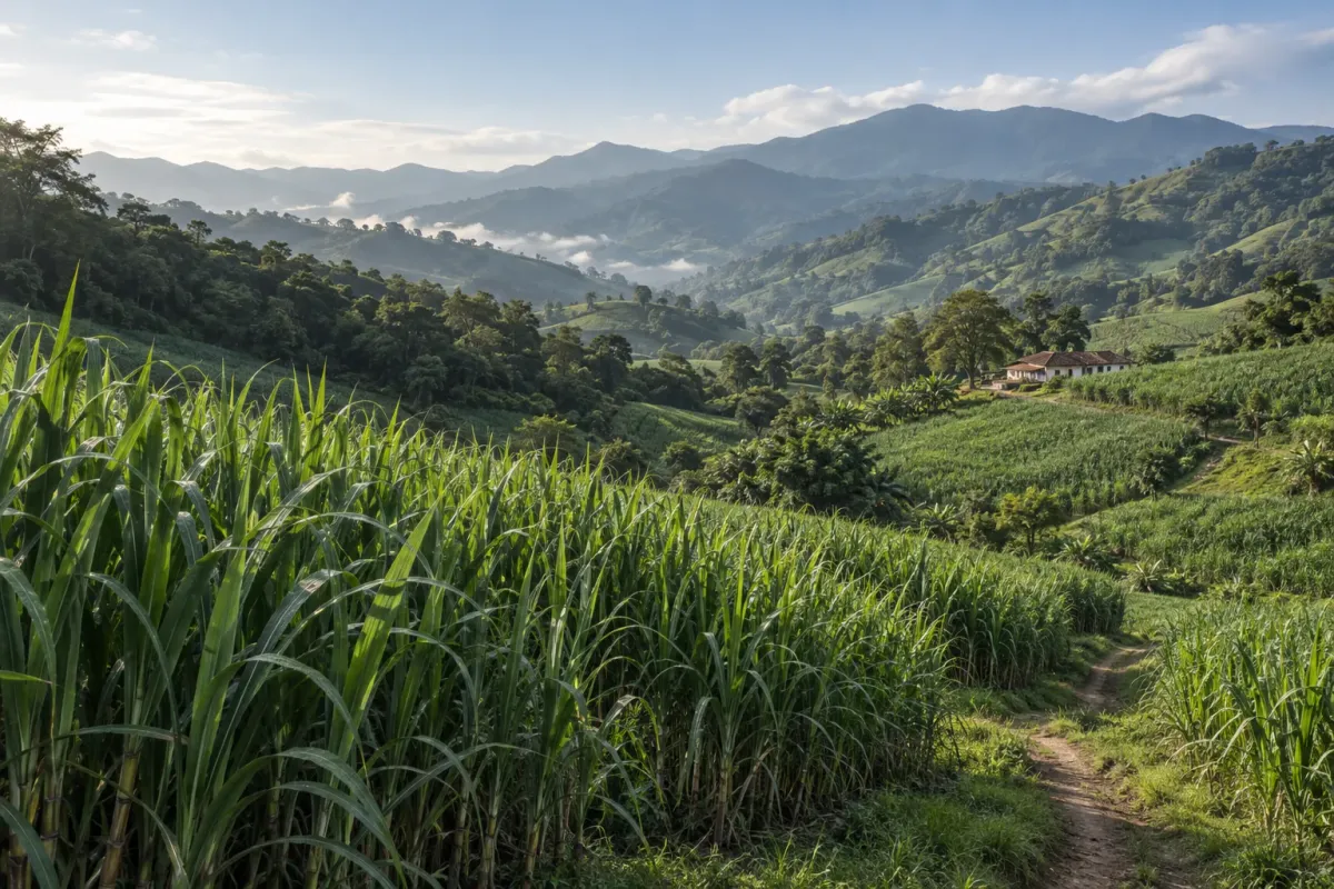 Mountain landscape with sugarcane crops
